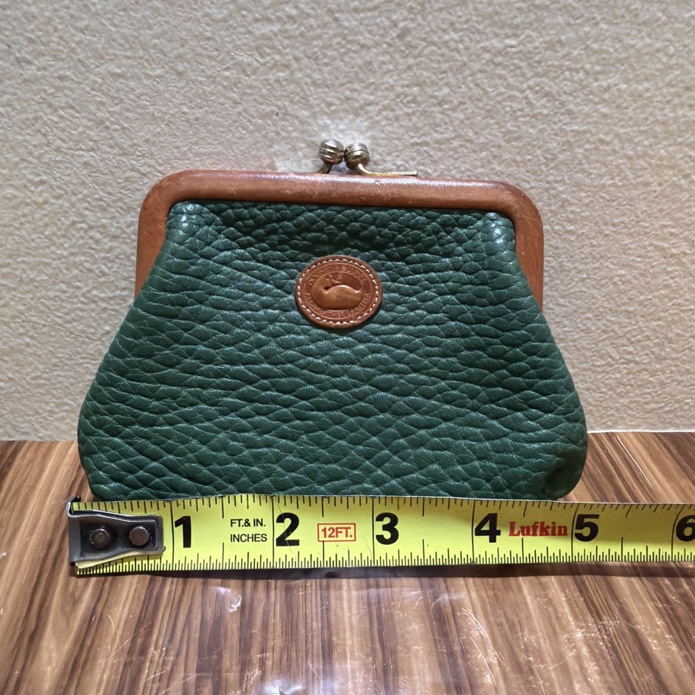RARE Vtg DOONEY & BOURKE Green KISS LOCK CHANGE/COIN PURSE British Tan Trim - Picture 11 of 12